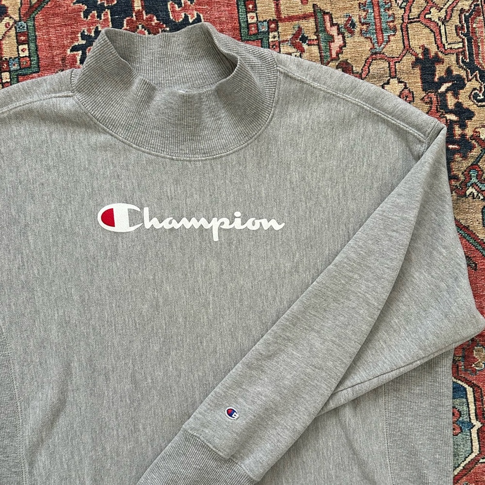 Champion Gray Mock Neck Sweatshirt with Script Logo